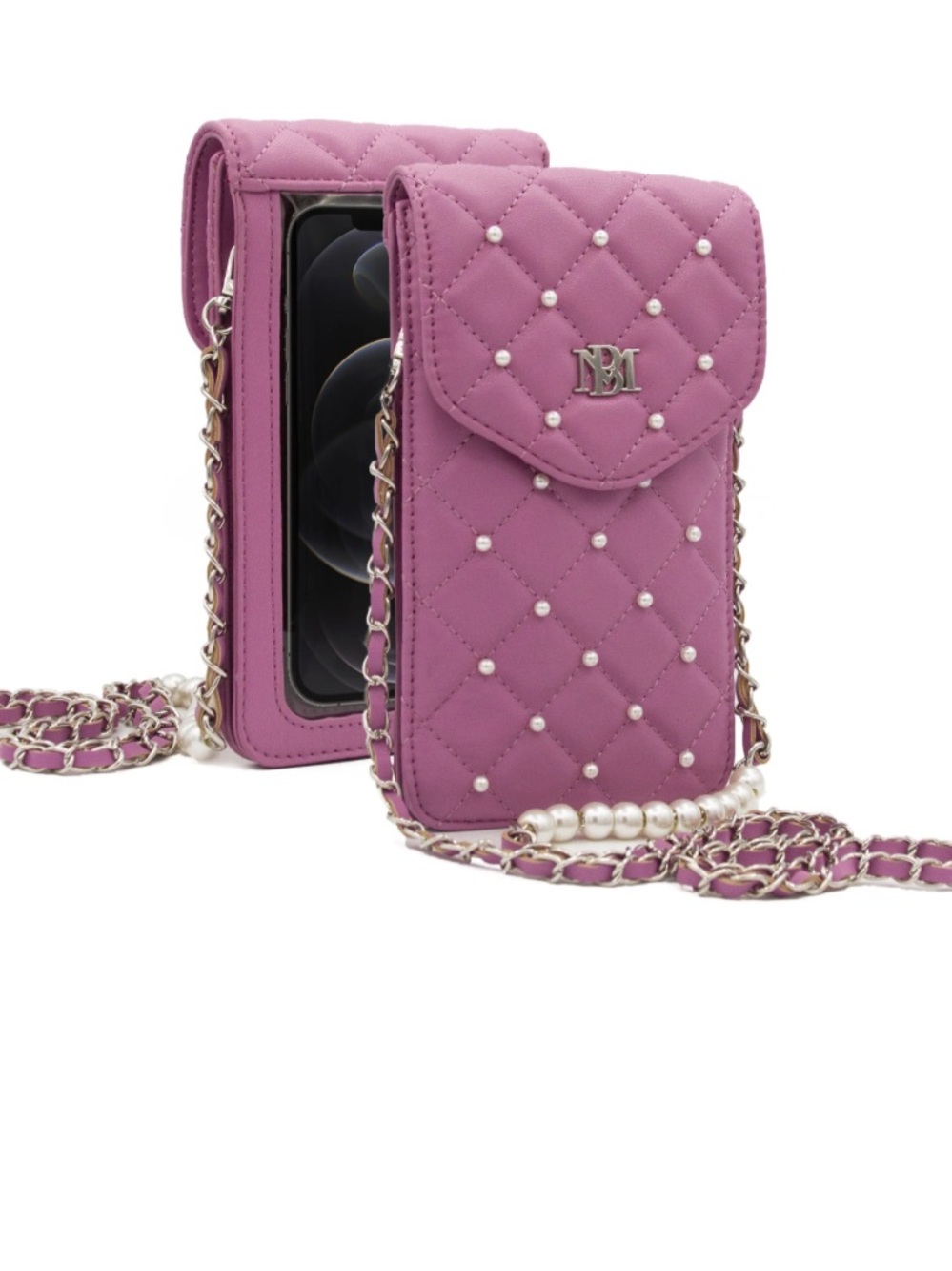 Quilted Pearl Crossbody Phone Bag - Pink
